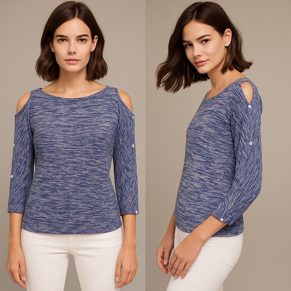 Women's Anthropologie Blue & White Cold Shoulder Long Sleeve Tee XS